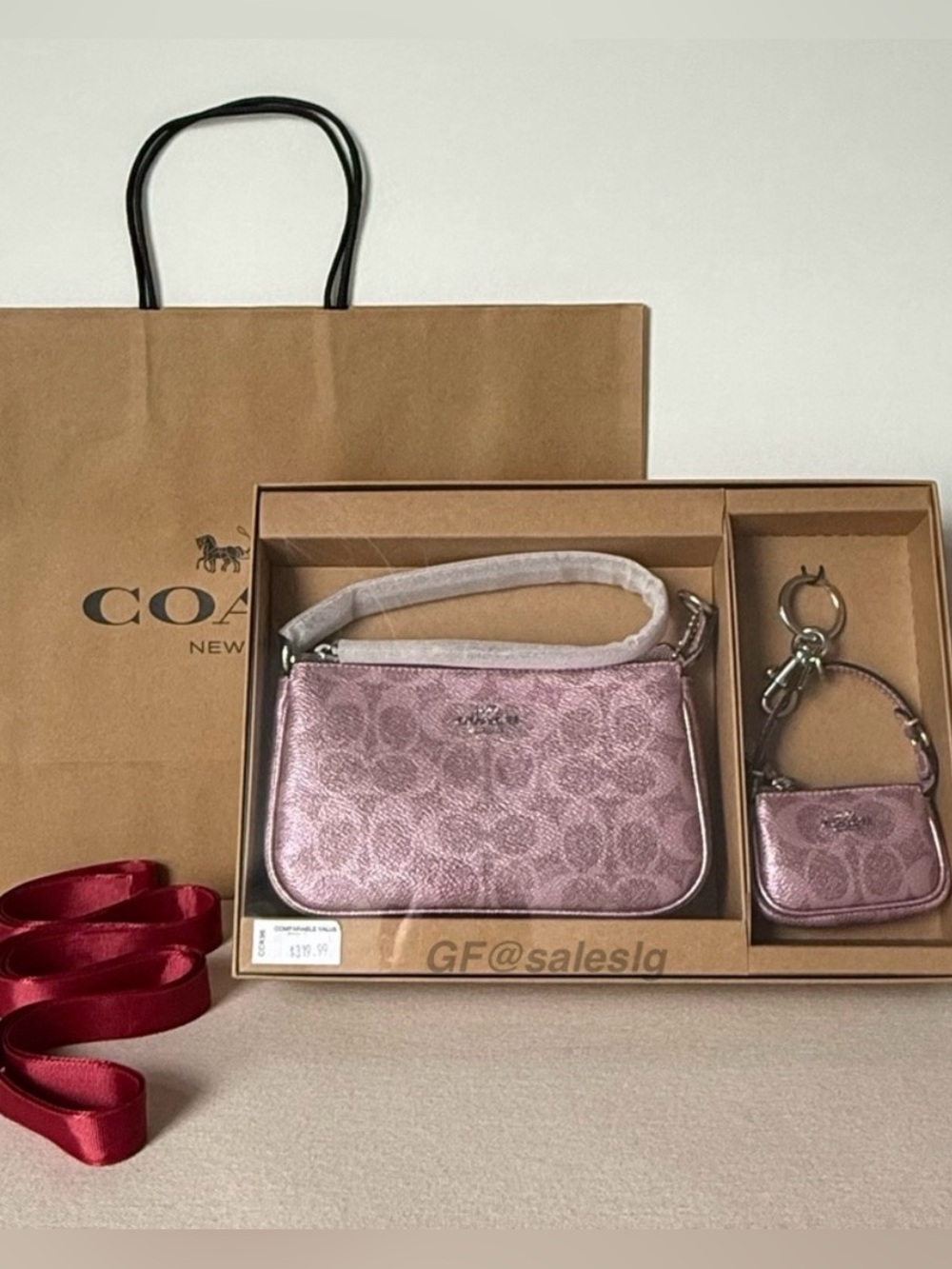 Free Gift Wrapping | NWT Coach Metallic Pink Boxed Nolita 19 + Charm CCK96